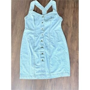 Vintage 90s Boardwalk Denim Dress Button Front Cross Back Light Wash Size 10 USA